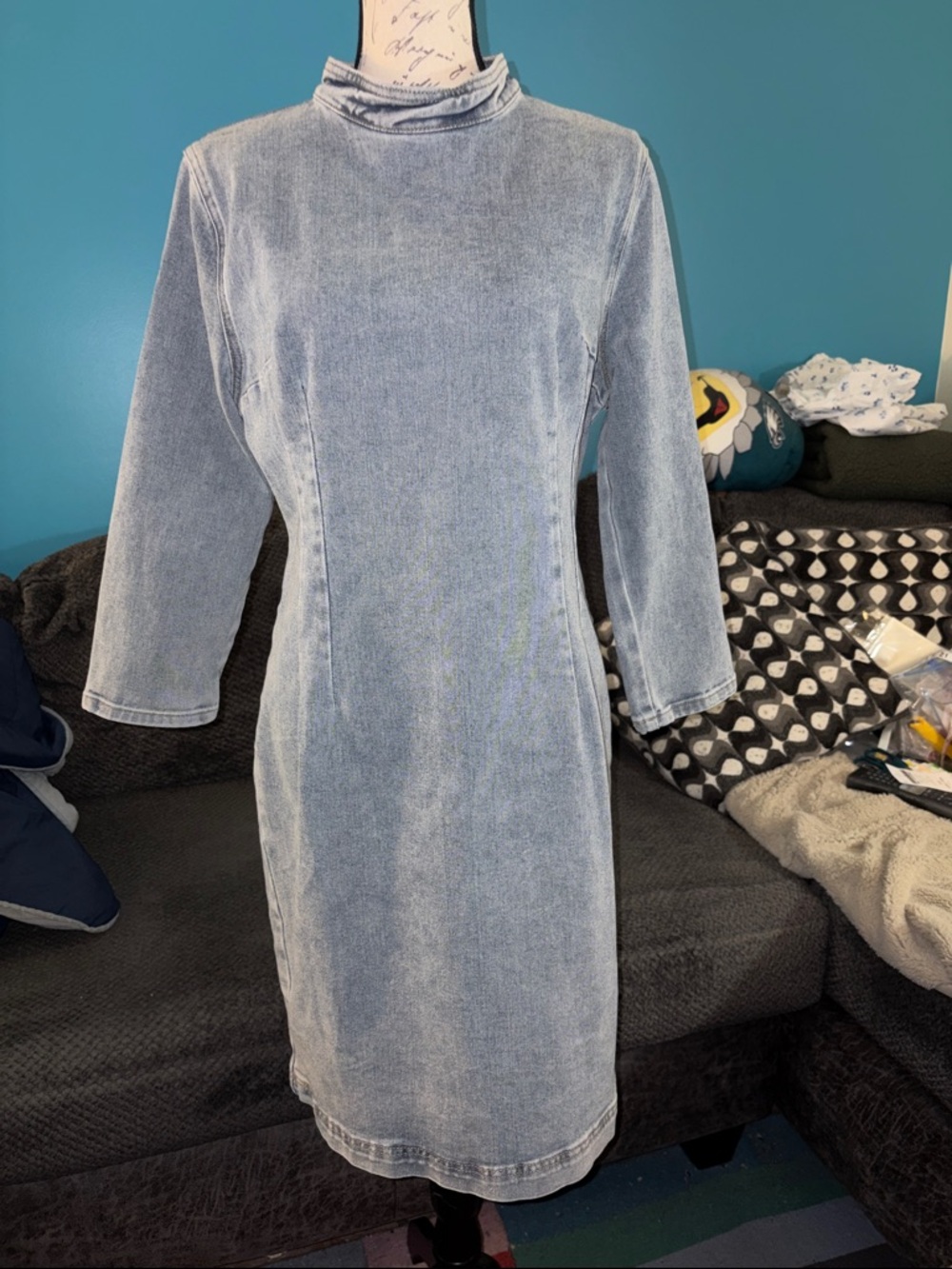NWT Stylewe Women's Washed Denim-Look Midi Dress, Large